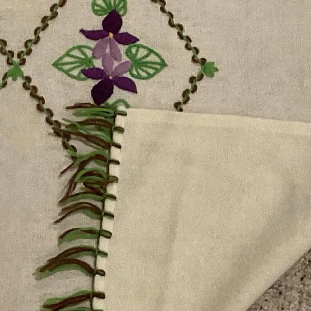 Vintage Handmade Throw Crewel Embroidered Cottage Granny Wool 54 X 66 MCM